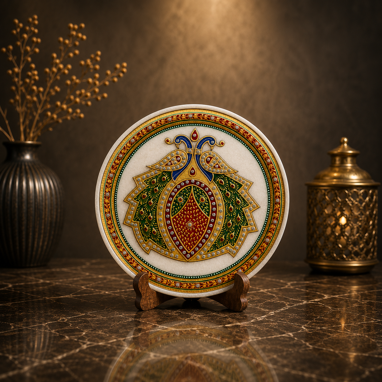 Royal Peacock Marble Decorative Plate