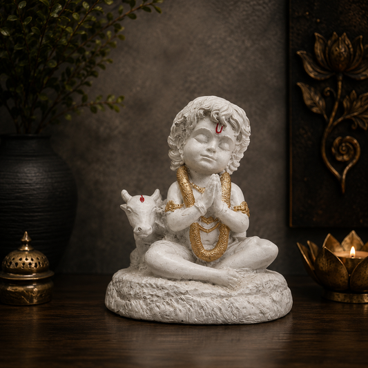 Divine Bal Krishna with Kamdhenu Idol