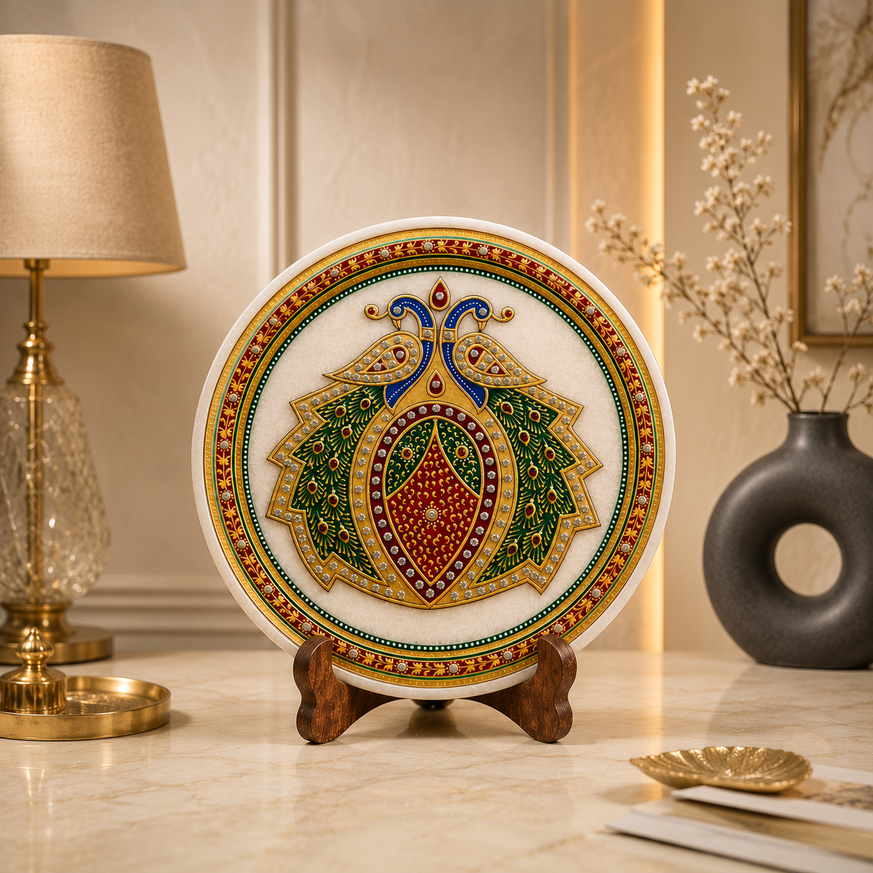 Royal Peacock Marble Decorative Plate