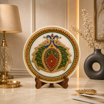 Royal Peacock Marble Decorative Plate