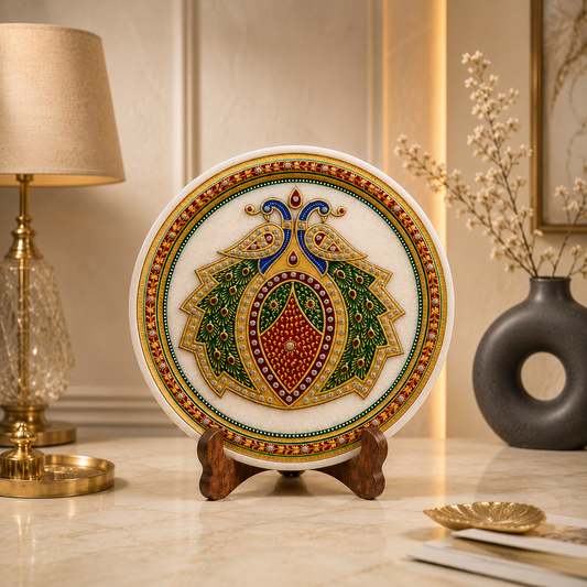 Royal Peacock Marble Decorative Plate