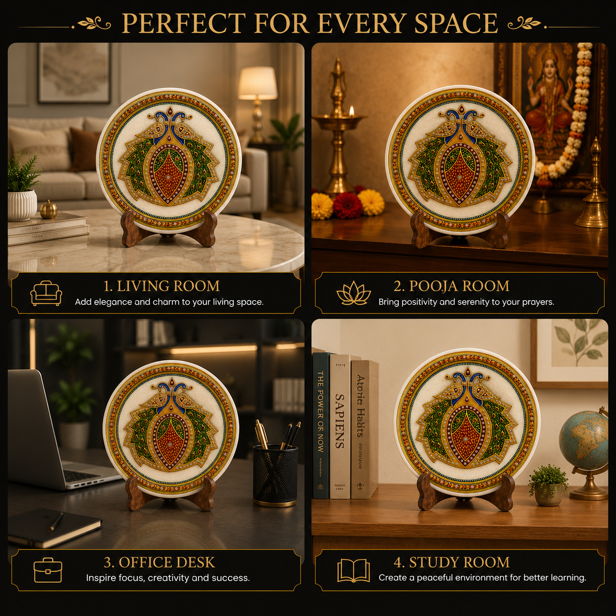 Royal Peacock Marble Decorative Plate