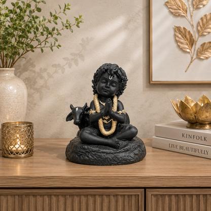 Divine Bal Krishna with Kamdhenu Idol